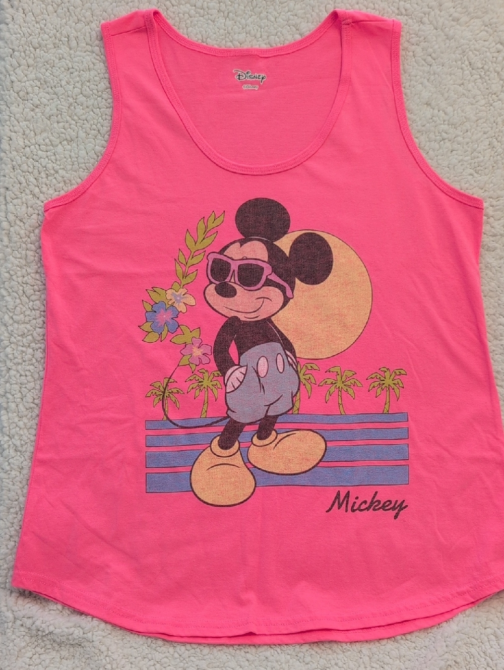 Disney Pink Mickey Graphic Tank Top with Sunglasses Print